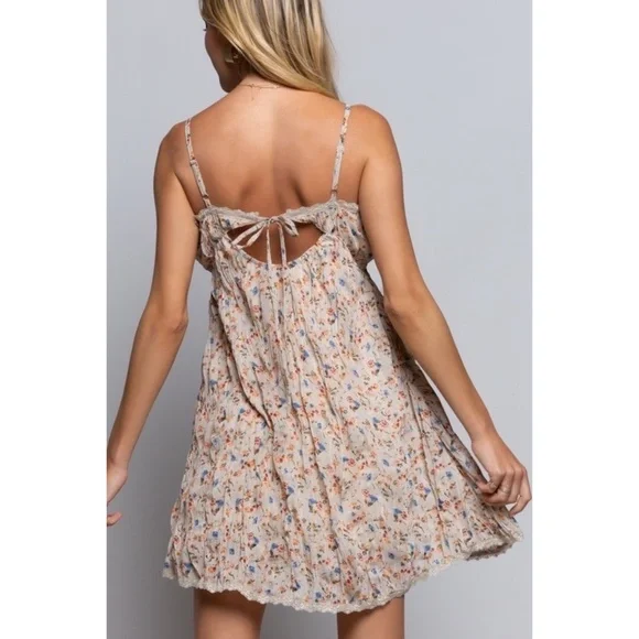 POL Taupe Small Floral Print Spaghetti Strap Sundress - Picture 3 of 8